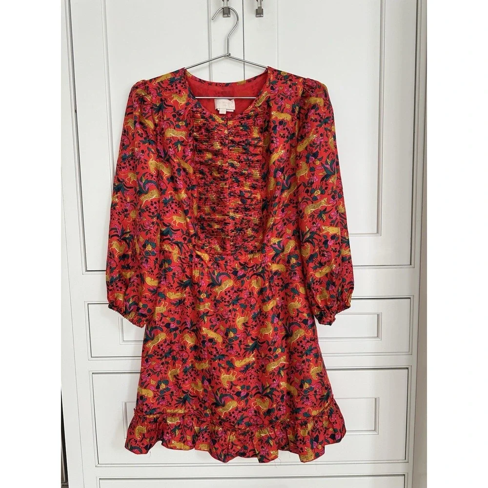 J. Crew Collection Ruffle Mini Dress 100% Silk Jungle Cat Floral Modified Sz 2